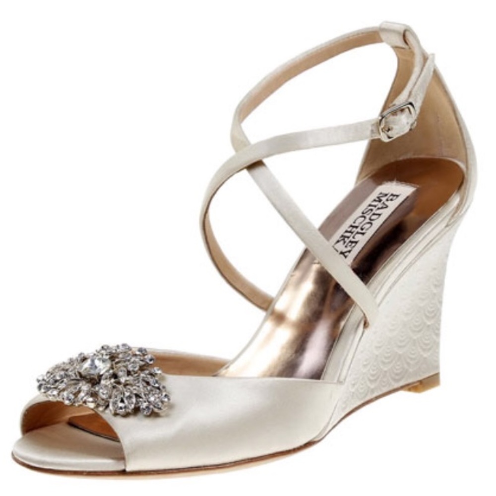 Badgley Mischka Champagne Wedges with Crystal Embellishment